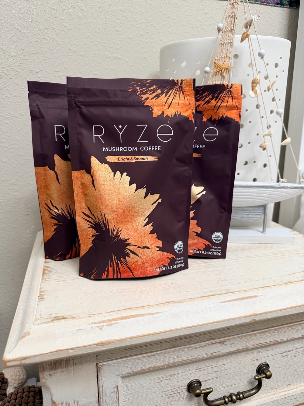 Mushroom Coffee - Orange & Brown Floral Bag